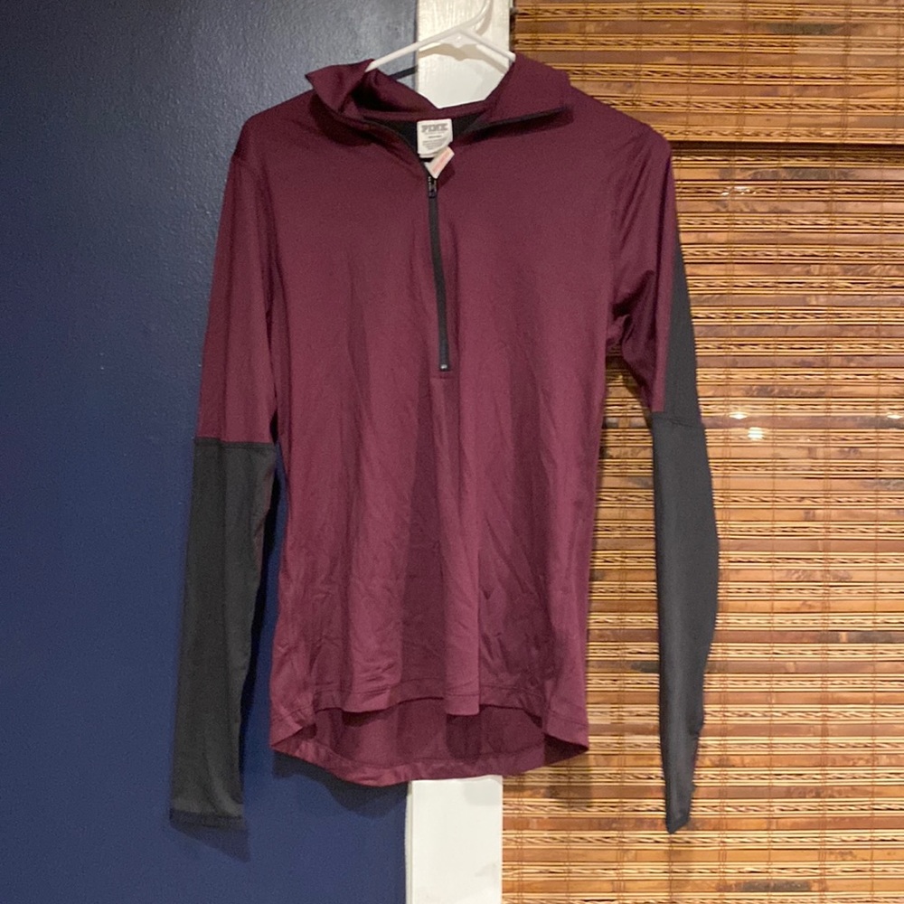 VS PINK maroon + black quarter zip
